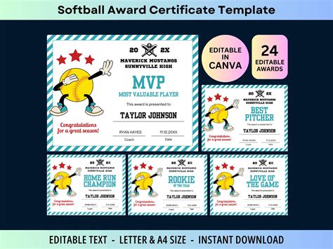 Free printable softball certificates, Download Free printable softball ...