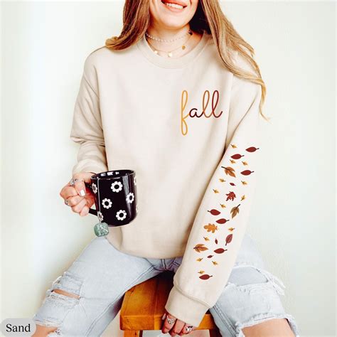 Fall Sleeve Print Sweatshirt, Autumn Leaf Sleeve Sweatshirt, Fall ...