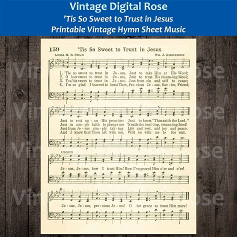 Tis so Sweet to Trust in Jesus Printable Vintage Hymn Sheet Music - Etsy