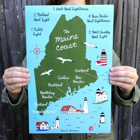 Map of the Maine Coast 11x17 Poster by HannahRosengren on Etsy