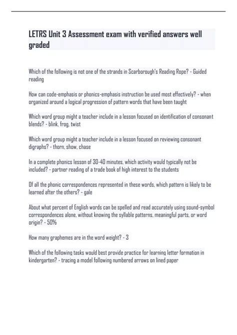 LETRS Unit 3 Assessment exam with verified answers well graded - LETRS ...