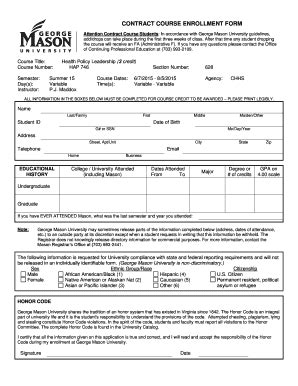 Fillable Online chhs gmu CONTRACT COURSE ENROLLMENT FORM Fax Email ...