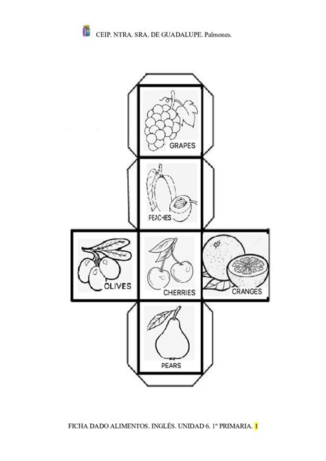 Ficha Dado Alimentos Inglés Ud6 1º Pfimaria