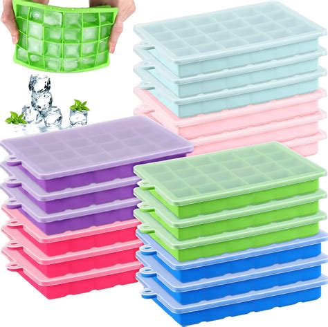 Amazon.com: Amyhill 18 Pcs Silicone Ice Cube Trays with Lids 24 Cavity ...
