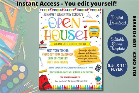Back to School Open House Flyer for PTO, PTA, Printable Open House for ...