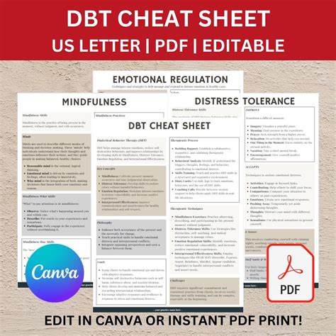 DBT Cheat Sheet, Dialectical Behavior Therapy, DBT Worksheets, Therapie ...