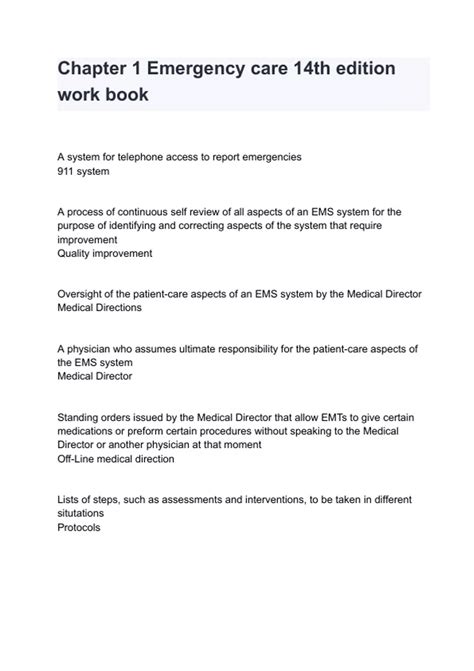 Chapter 1 Emergency care 14th edition work book - Chapter 1 Emergency ...