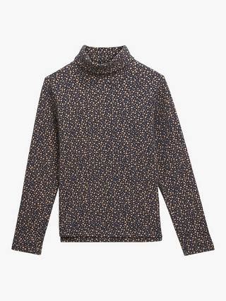 Whistles Kids' Spot Ribbed High-Neck Top, Navy/Multi