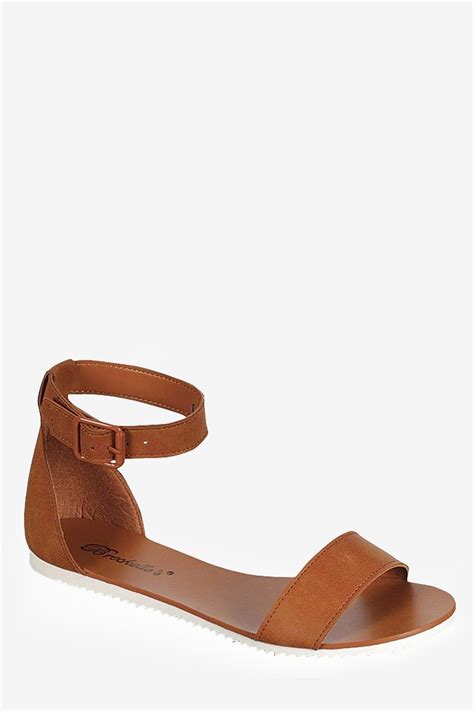 Buckle Ankle Strap Flat Sandals - Tan | Ankle strap sandals flat ...