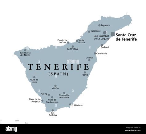 Tenerife island, gray political map, with capital Santa Cruz de ...