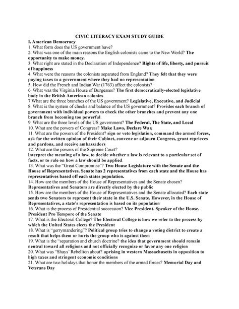 Civic Literacy EXAM Study Guide - CIVIC LITERACY EXAM STUDY GUIDE I ...