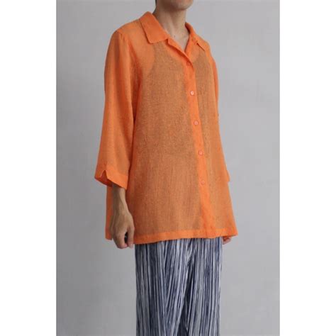 【OTSU】wrinkle processing design sheer shirt "orange" -8091- | cv