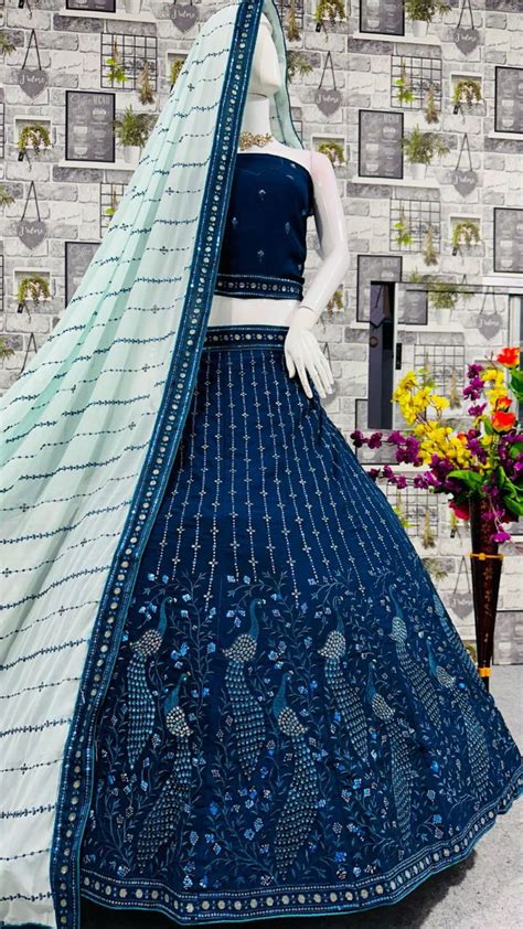 Embroidered Sequinned Work Semi-Stitched Lehenga Choli With Dupatta (M ...