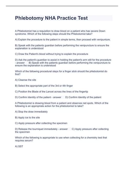 Phlebotomy NHA Practice Test Questions and Answers 2024 - Nha phlebotomy - Stuvia US
