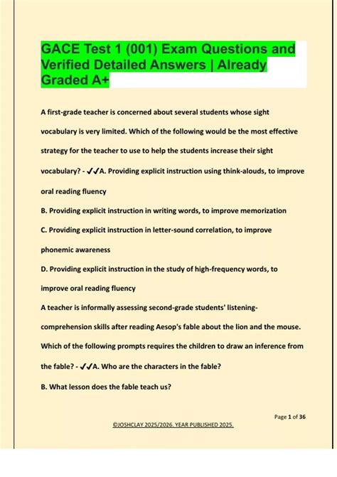 GACE Test 1 (001) Exam Questions and Verified Detailed Answers ...