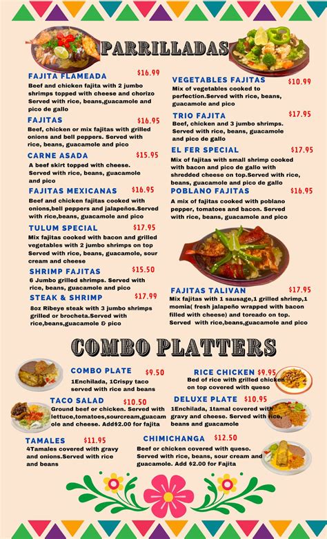 Menu at El Pancho Mexican Restaurant, Groesbeck