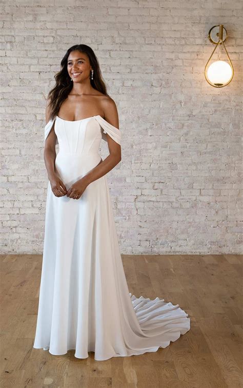 Crepe A-Line Wedding Dress with Off-the-Shoulder Straps