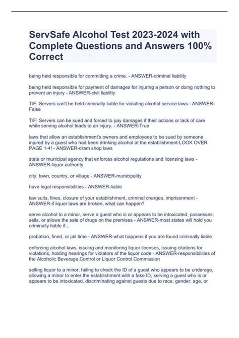 ServSafe Alcohol Test with Complete Questions and Answers 100% Correct ...