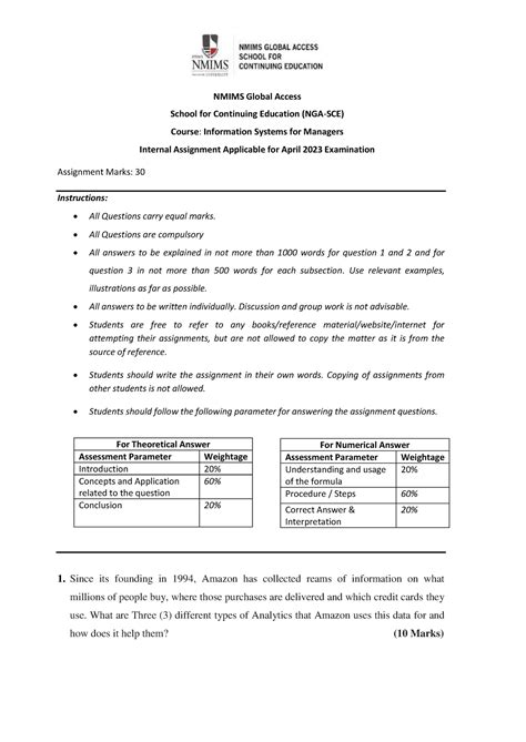 Information System for Managers - Assignment April 2023 a58w18x Uhp ...