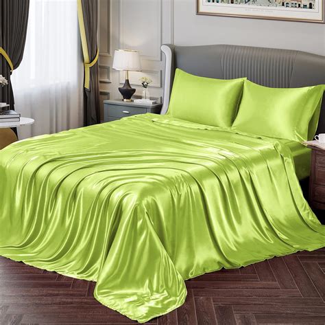 Amazon.com: Vonty Satin Sheets Twin Silky Soft Satin Bed Sheets Lime ...