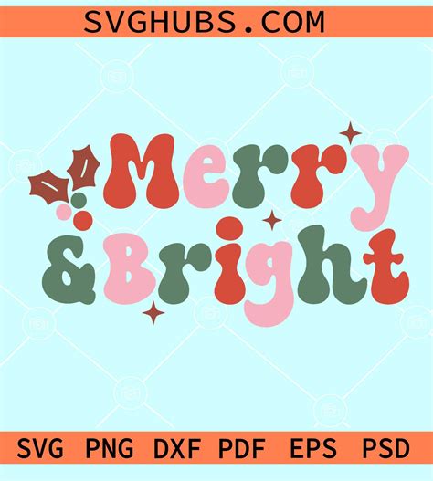 Merry and bright retro SVG, retro Christmas svg, Merry Christmas svg