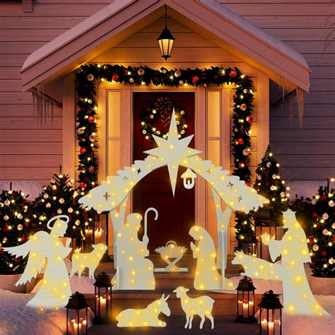 Amazon.com: Soaoo Outdoor White Nativity Scene with 2 String Lights Silhouette Yard Sign Display ...
