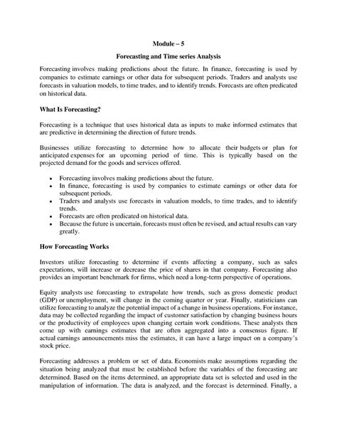 Third best notes - Module – 5 Forecasting and Time series Analysis ...
