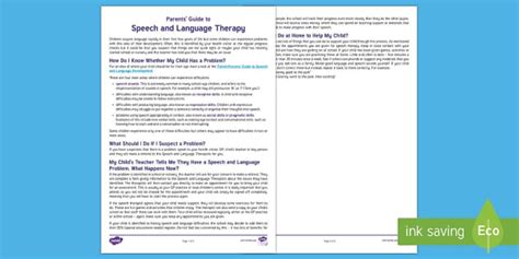 Speech and Language Resources for Parents | Guidance Sheet