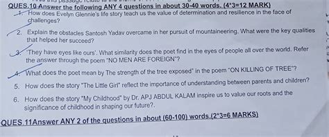 QUES.10 Answer the following ANY 4 questions in about 30−40 words. ( 4∗3=..
