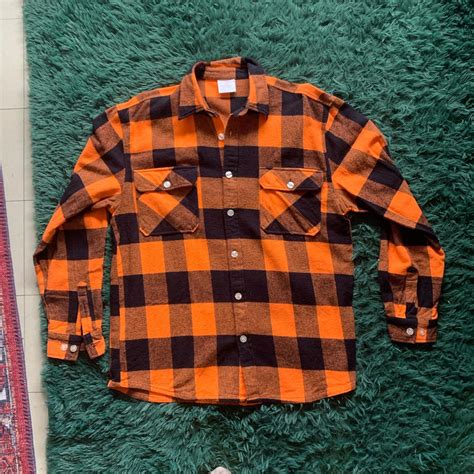 Orange and black flannel shirt #flannel - Depop