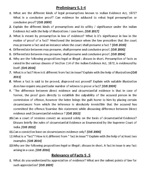IEA 1872: Lecture Notes on Legal Presumptions & Evidence Concepts - Studocu