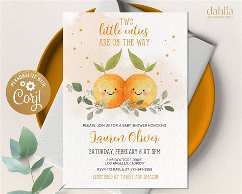 Two little cuties are on the way baby shower invitation clementine ...
