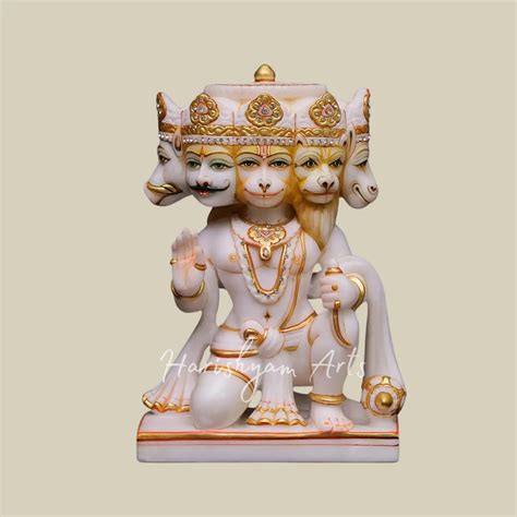 12" White Marble Panchmukhi Hanuman Statue