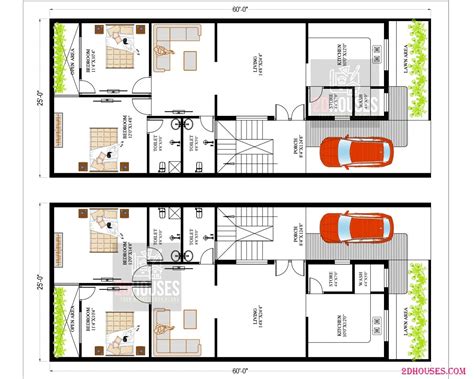 25x60 South Face Vastu House: 2 Bedrooms Modern Design - 2DHouses ...