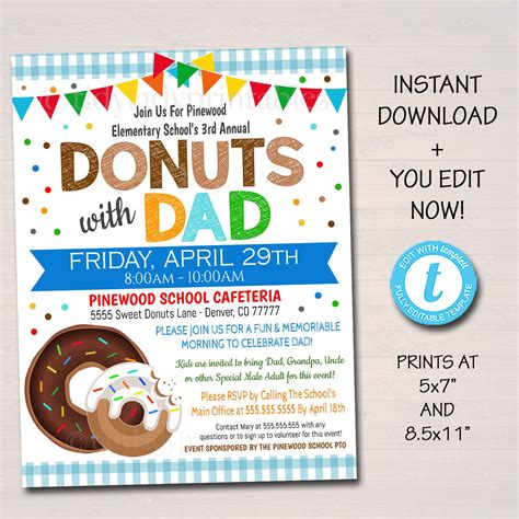 Donuts With Dad Invitation: School Event Flyer (digital Download) - Etsy | Fun fundraisers ...