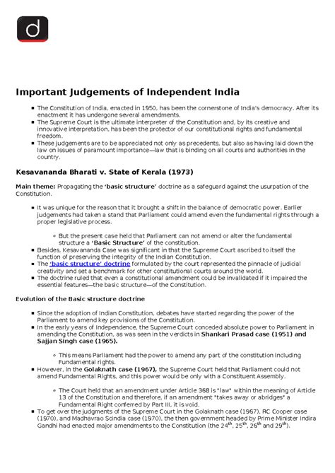 Important Cases - Important Judgements of Independent India The ...