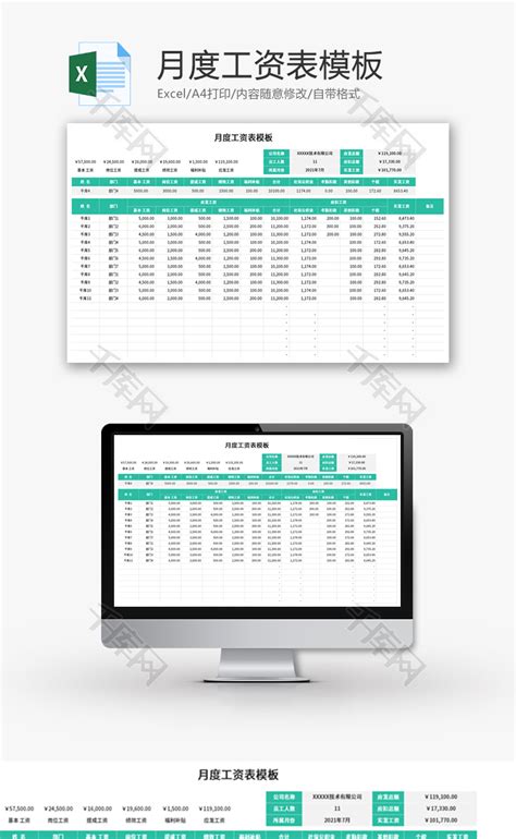 月度工资表模板Excel模板_千库网(excelID：150386)