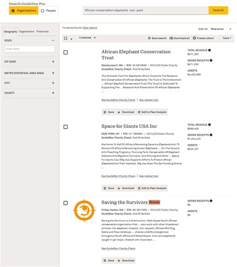 Conduct a search in GuideStar