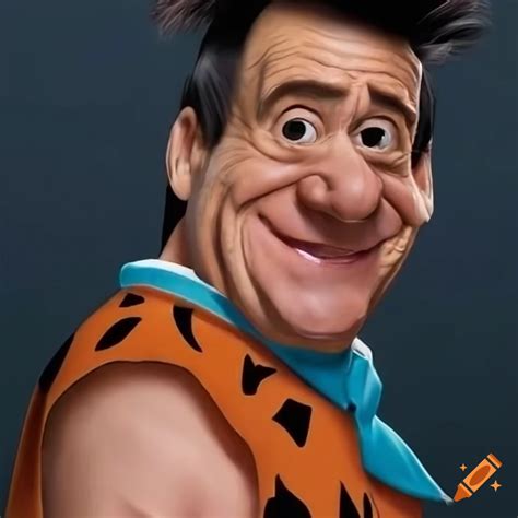 Jim Carrey as the Flintstones character with a big smile on Craiyon