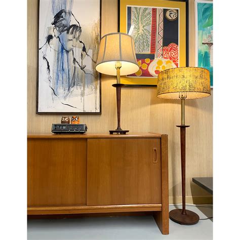 Vintage Danish Modern Walnut Floor Lamp with Matching Table Lamp