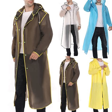 Hvyesh Men's Reusable EVA Long Raincoat, Windproof Waterproof Trench ...