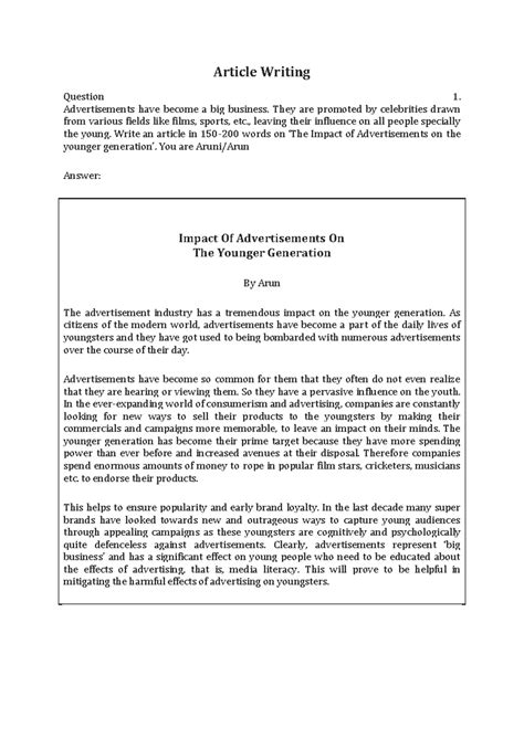 2. Article Writing on The Impact of Advertisements on Youth - Studocu