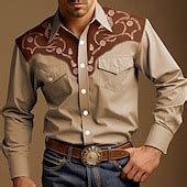 Men's Cowboy Western Shirt Button Up Shirt Cowboy Shirt Long Sleeve ...