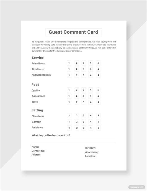 Image result for Comment Card Template