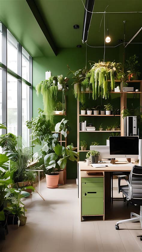 Green Workspace with Indoor Plants | Premium AI-generated image