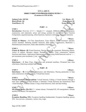 3rd sem cse OOPS - Pdf notes - Dept of CSE, SJBIT SYLLABUS OBJECT ...