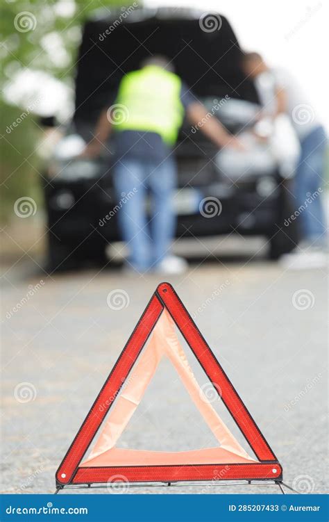 Warning Triangle Behind Stalled Car Stock Image - Image of damage ...