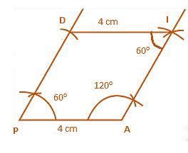 Construct a parallelogram PAID with sides PA = 4cm and ID = 60 ...