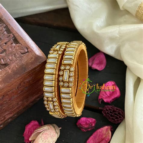Kids Silk Thread Kundan Bangle-Kada -White-G4910 – vrikshamindia