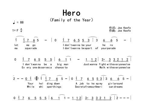 Hero简谱_Family Of The Year_F调歌曲简谱 - 025吉他网